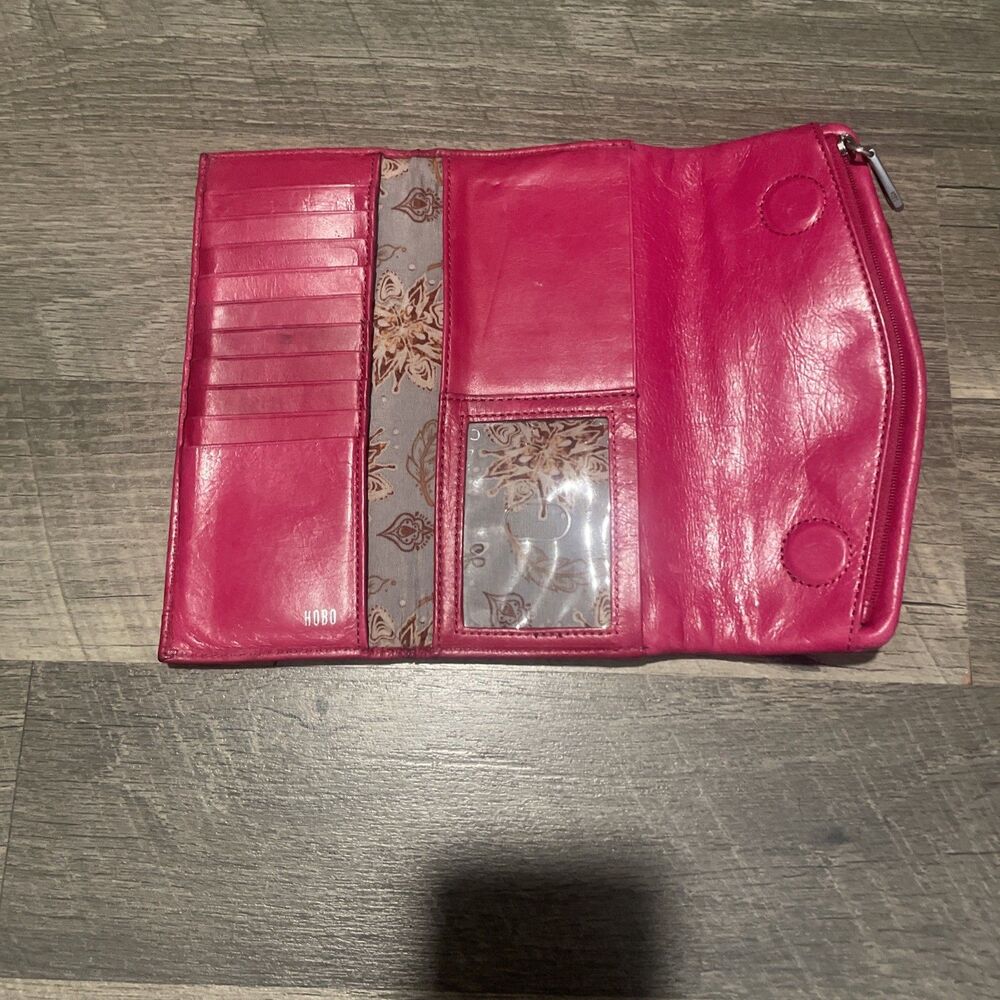 VTG Hot Pink HOBO International Glazed Leather Continental Clutch Wallet - Picture 5 of 7